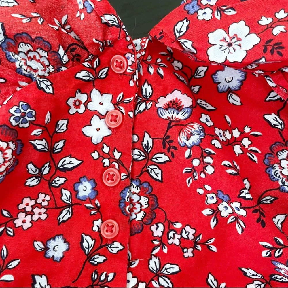 Janie & Jack Girls One Shoulder Floral Top Size 6 Red Ruffle Cotton Blouse - Picture 4 of 7